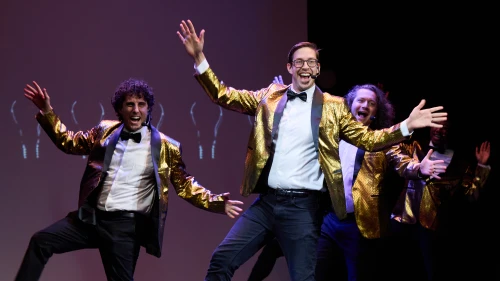 Lewberger comedy band (from left): Alex Lewis, Keith Habersberger, Hughie Stone Fish and Shaq Hester. Photo by Lisa Pavlova.