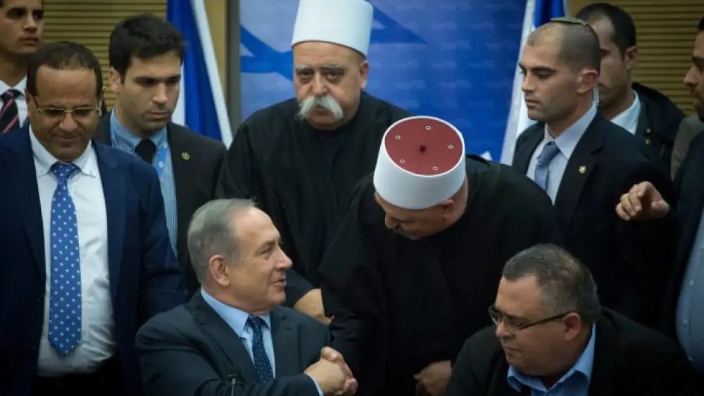Israeli prime minister Benjamin Netanyahu seen with representatives from the Druze community as he leads a Likud faction meeting in the israeli parliament. January 23, 2017. Photo by Miriam Alster/FLASH90 *** Local Caption *** ??? ?????? ?????? ?????? ???? ????? ????
