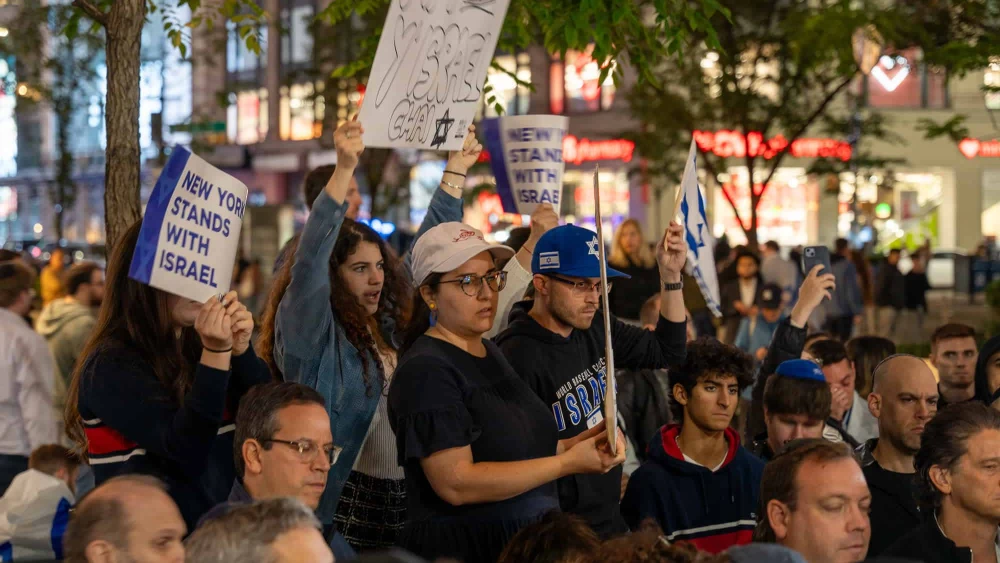 At a vigil for victims of the terrorist attacks by Hamas in Israel at Golda Meir Square, Broadway and West 39th Street in New York City on Oct. 9, 2023. Credit: Benny Polatseck, Mayoral Photography Office.