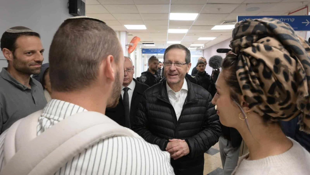 Israeli President Isaac Herzog during a visit to Galilee Medical Center in Nahariya, March 8, 2026. Photo by Amos Ben-Gershom/GPO.
