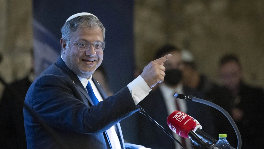 Israeli National Security Minister Itamar Ben-Gvir speaks during a ceremony for incoming Israel Police Jerusalem District Cmdr. Avshalom Peled, in the capital’s Old City on Jan. 4, 2026. Photo by Chaim Goldberg/Flash90.