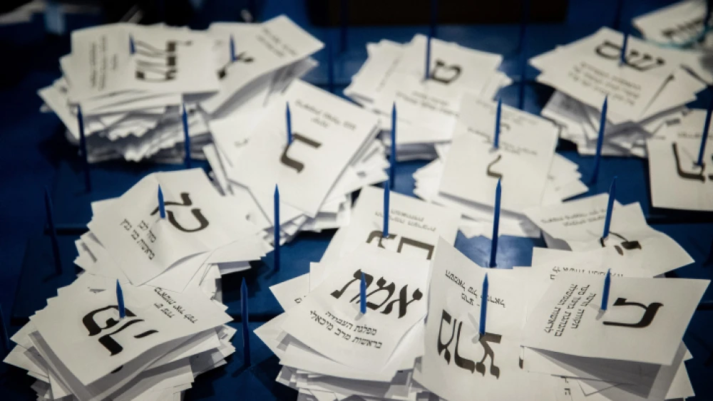 Central Election Committee workers count the remaining ballots at the Israeli parliament in Jerusalem, after the general elections, on March 25, 2020. Photo by Yonatan Sindel/Flash90