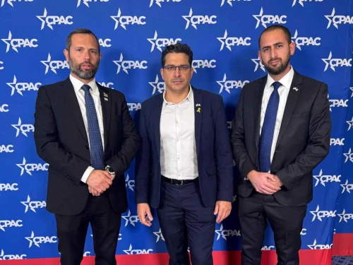 Israel Ganz, Diaspora Affairs Minister Amichai Chikli, Yesha Council CEO Omer Rahamim. Credit: Courtesy