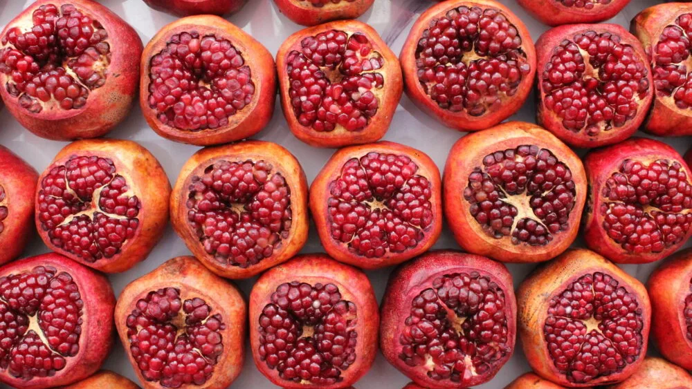 Pomegranates in the Shuk HaCarmel in Tel Aviv, June 2, 2019. Photo by Anna Wachspress.