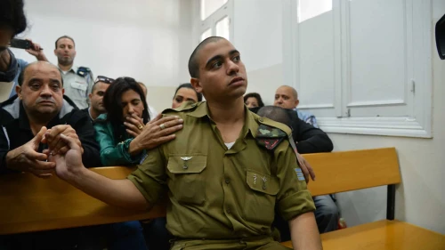 Elor Azaria during a hearing at a military court in Tel Aviv, April 14, 2016. Photo by Flash90.