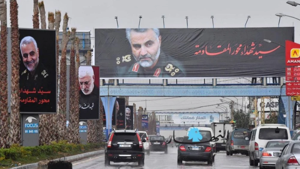 Banners featuring Iranian military commander Qassem Soleimani on the road in Beirut leading to the Rafik Hariri International Airport in January 2020. Source: An-Nahar.