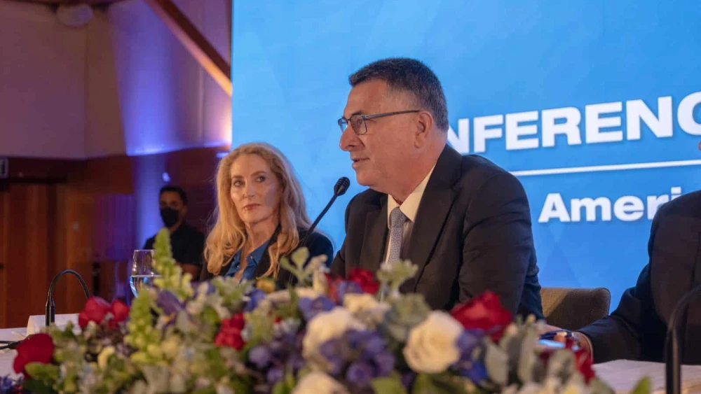 Israeli Foreign Minister Gideon Sa’ar speaks at the Conference of Presidents of Major American Jewish Organizations 51st Annual National Leadership Mission in Jerusalem, Feb. 16, 2026. Credit: Conference of Presidents.