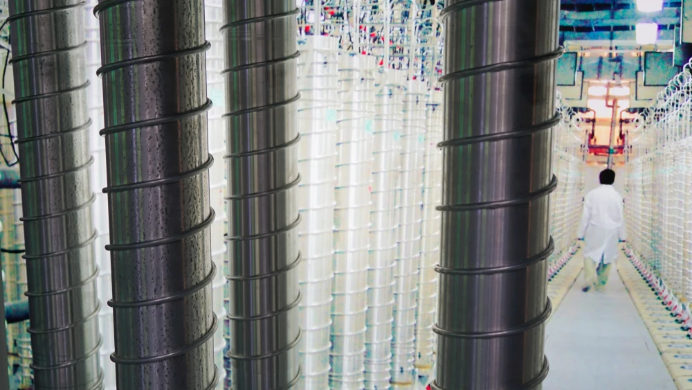 A view of nuclear centrifuges at the Iran nuclear energy exhibition at the Islamic Revolution & Holy Defense Museum in 2018. Credit: Inspired by Maps/Shutterstock.