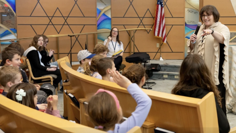Children participate in a program at Temple Sinai