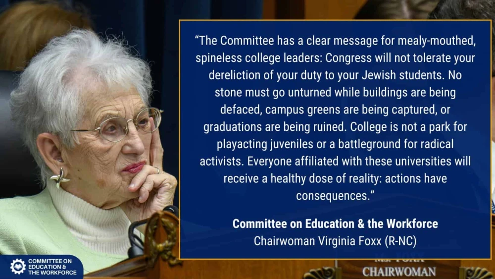 Rep. Virginia Foxx of North Carolina. Source: House Committee on Education and the Workforce/X.