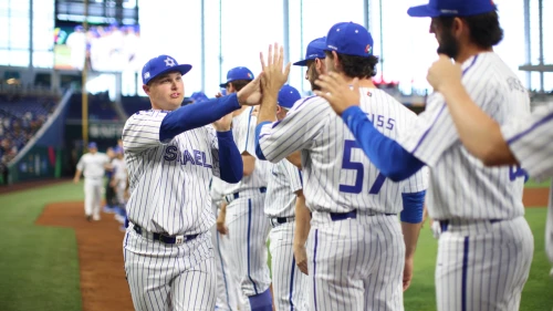 Joc Pederson (left) of Team Israel congratulates teammates after beating Nicaragua in a come-from-behind win at the World Baseball Classic on March 12, 2023. Credit: Courtesy of Major League Baseball.
