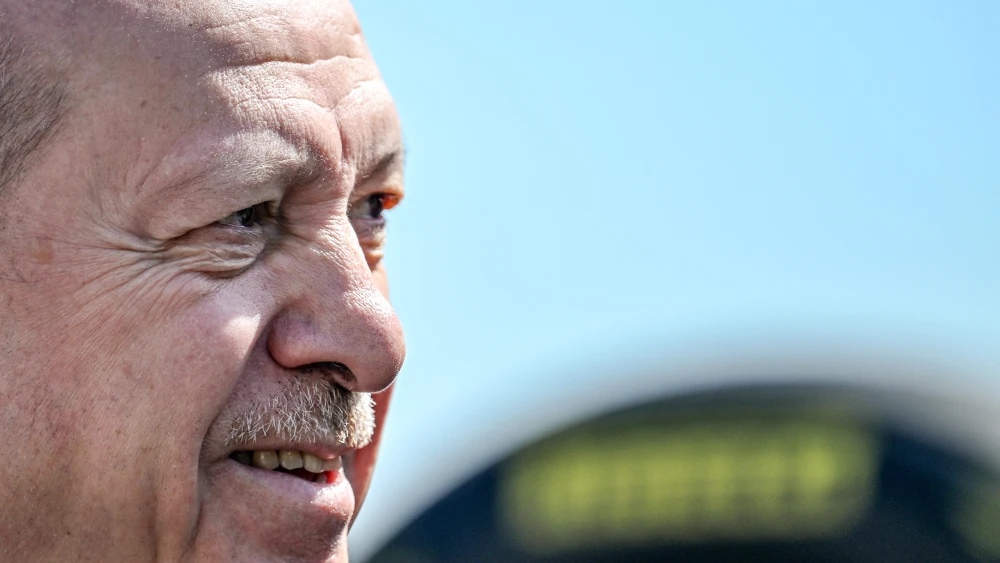 Turkey's President Recep Tayyip Erdogan looks on during an event to announce the return of the Turkish Grand Prix the Formula One calendar after a six-year hiatus in 2027, Dolmabahce Palace Presidental, in Istanbul, on April 24,2026. (Photo by Ozan KOSE / AFP via Getty Images)