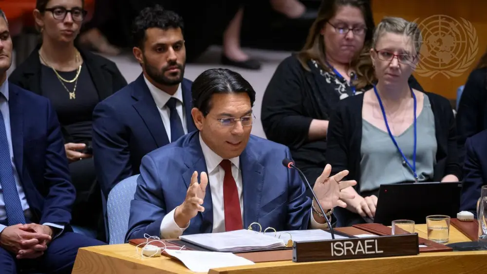 Danny Danon, permanent representative of Israel to the United Nations, addresses the U.N. Security Council meeting on the situation in the Middle East, including the Palestinian question, at the U.N. headquarters in New York City, June 18, 2026. Credit: Loey Felipe/UN Photo.