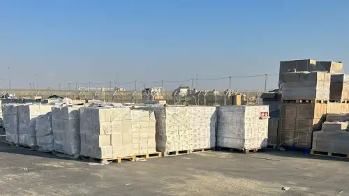 Humanitarian aid at the Gaza border on Aug. 18, 2025. Source: @cogatonline/X.