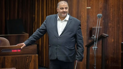 Ra'am Party Chairman Mansour Abbas in the plenary hall of the Knesset in Jerusalem, June 13, 2022. Photo by Yonatan Sindel/Flash90.