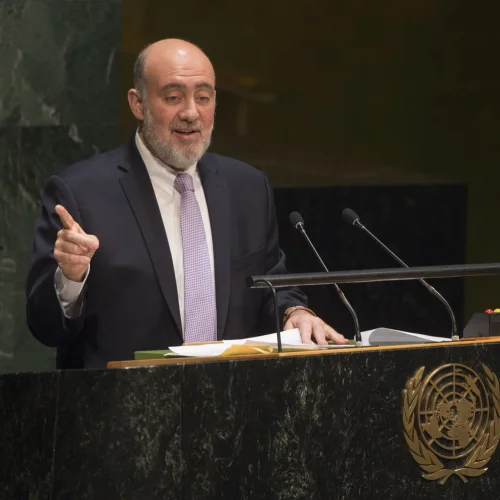 Ron Prosor (pictured), Israel's former ambassador to the United Nations, addresses the U.N. General Assembly in January 2015. Credit: U.N. Photo/Eskinder Debebe.