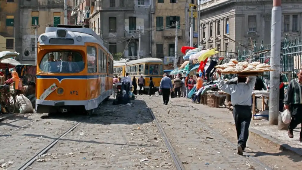 Egyptian market is set up right outside Ramses Train Station in Alexandria, Egypt