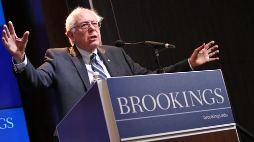 In February 2015, U.S. Sen. Bernie Sanders (I-Vt.) delivers an address on how to spur the American economy during an event hosted by the Brookings Institution. Credit: Paul Morigi Photography/Brookings Institution via Flickr.com.