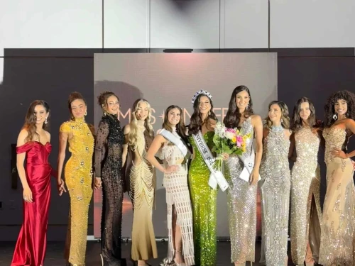 Israeli model Melanie Shiraz (center, in green dress) was crowned "Miss Israel" in Miami on July 19, 2025, and will represent the country at the international Miss Universe pageant in Thailand in November. Credit: Miss Universe Israel.