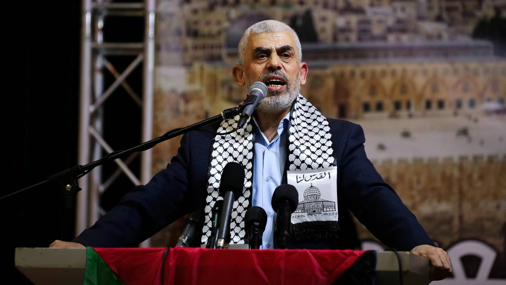Hamas leader Yahya Sinwar speaks during a conference in Gaza City on Nov. 4, 2019. Photo by Abed Rahim Khatib/Flash90.
