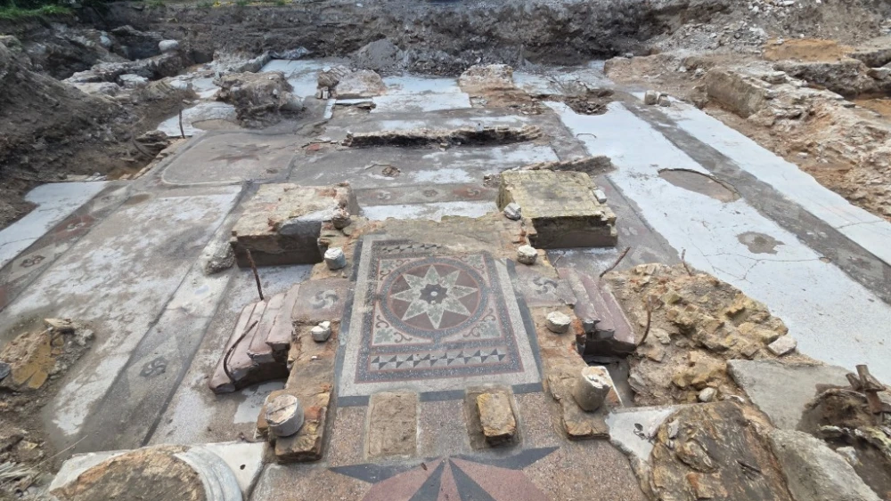 An aerial view of the excavation area and the Great Synagogue of Vilna, Lithuania, August 2026. Photo by Rytis Tamulynas, Vilna Great Synagogue and Shulhoyf Research Project/TPS-IL