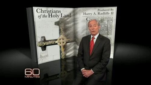 Click photo to download. Caption: Reporter Bob Simon on the recent "60 Minutes" Holy Land Christians program. Credit: CBS.
