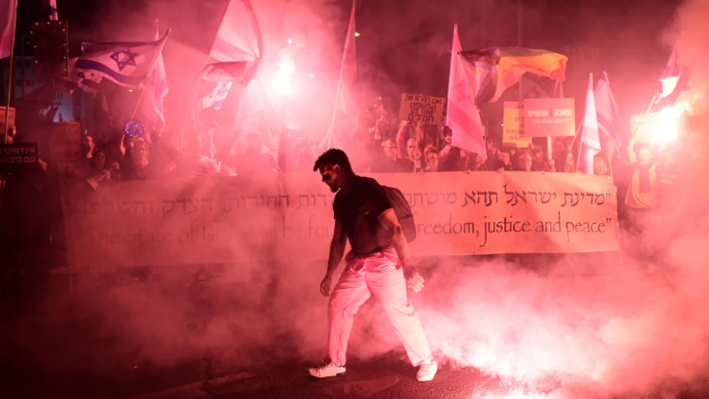 Israelis protest against the government's judicial reform package in Tel Aviv, Feb. 18, 2023. Credit: Tomer Neuberg/FLASH90.