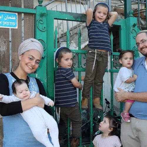 Moriah and Dvir Cohen and their five children. Photo: Gideon Markowicz.