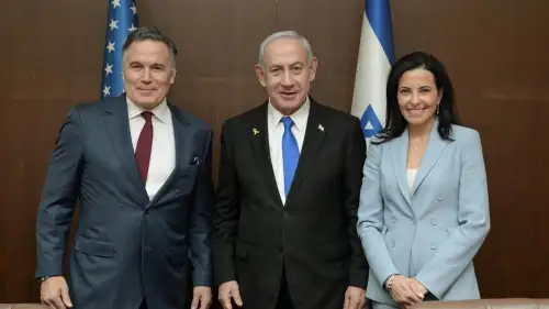 Israeli Prime Minister Benjamin Netanyahu (center) meets with U.S. Senator Dave McCormick (R-Pa.) and his wife Dina Habib Powell in Jerusalem, May 26, 2025. Photo by Ma'ayan Toaff/GPO.