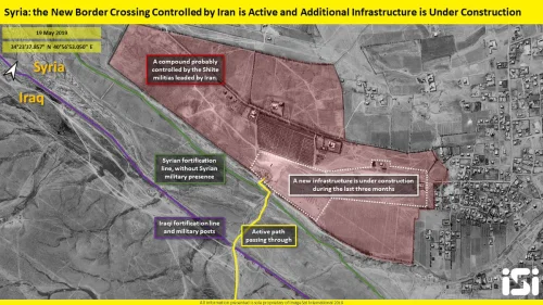 A view of Iranian construction along the Syrian-Iraqi border that would allow Iran to transfer weapons, armed personnel and oil into Syria. Credit: ImageSat International.