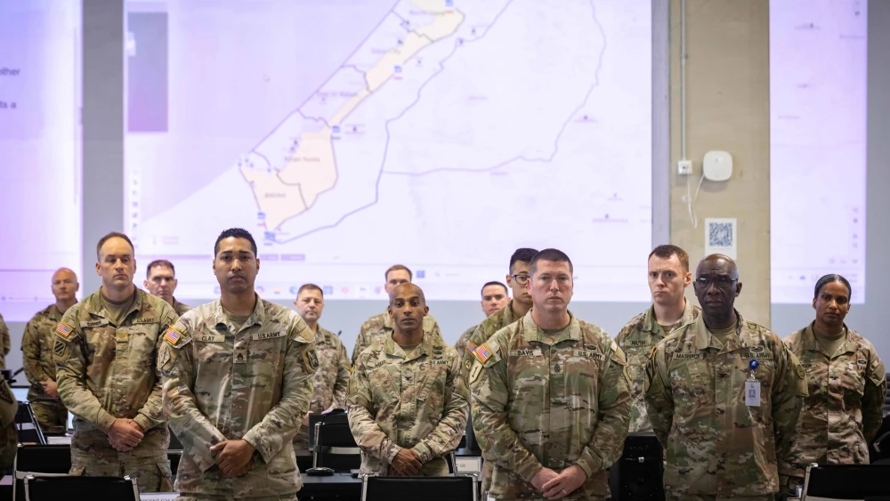 US troops at the Civil-Military Coordination Center in Kiryat Gat during Secretary of State Marco Rubio's visit on Oct. 24, 2025. Photo by Olivier Fitoussi/POOL.