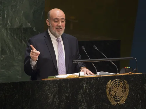 Ron Prosor (pictured), Israel's former ambassador to the United Nations, addresses the U.N. General Assembly in January 2015. Credit: U.N. Photo/Eskinder Debebe.