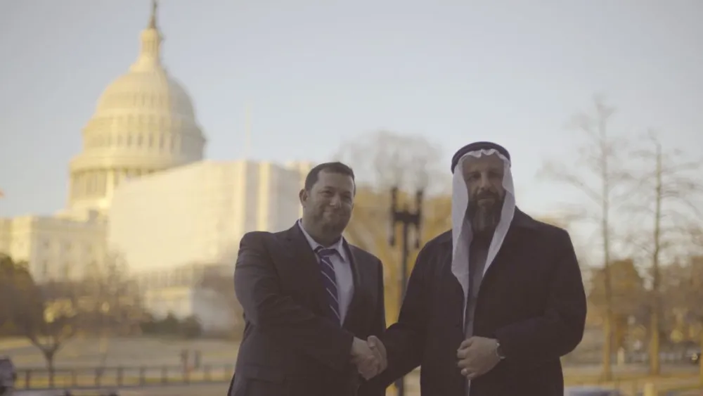 Shomron Regional Council Mayor Yossi Dagan and Sheikh Nasr Abu Khalil Al-Tamimi. Credit: Shomron Municipality.