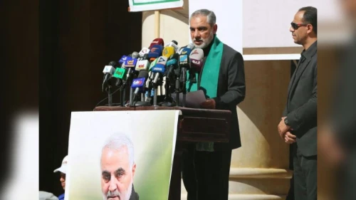 Iranian “ambassador” Hassan Irlu eulogizes his former colleague, Gen. Qassem Soleimani, at a memorial service in Sanaa on Jan. 2, 2021. Source: Islamic Republic News Agency.