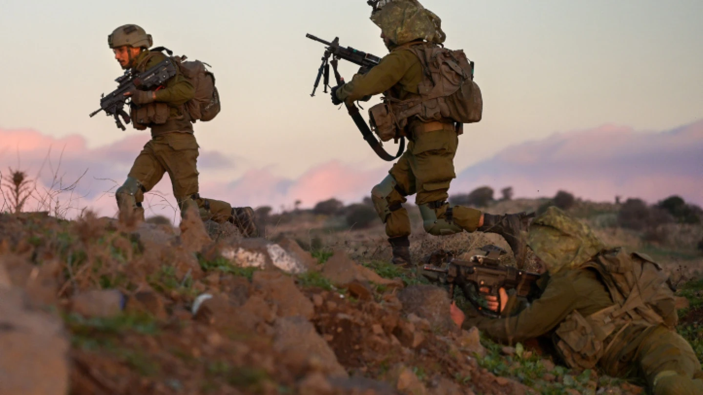 Soldiers from the IDF's Givati Brigade train near Kibbutz Merom Golan on the northern Golan Heights, Dec. 27, 2022. Photo by Michael Giladi/Flash90.