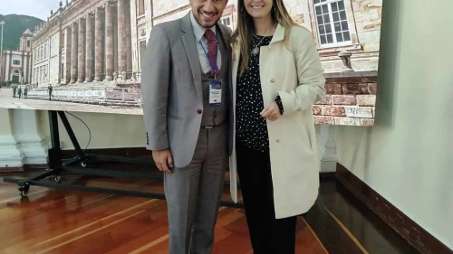 Lawmaker Andrés Castillo, head of the Ecuadorian Israel Allies Caucus, visiting Colombian Sen. Paloma Valencia, who chairs the Israel Allies Caucus in her country. Credit: Courtesy of Israel Allies Foundation, June 4, 2025.