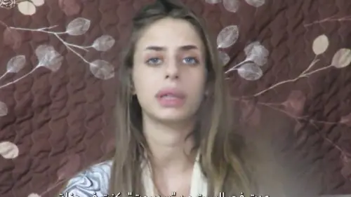 A screenshot from a clip published by Hamas purporting to show Mia Shem, an Israeli abducted by Palestinian terrorists from a music festival during a massacre on Oct. 7, 2023. Source: Screenshot.