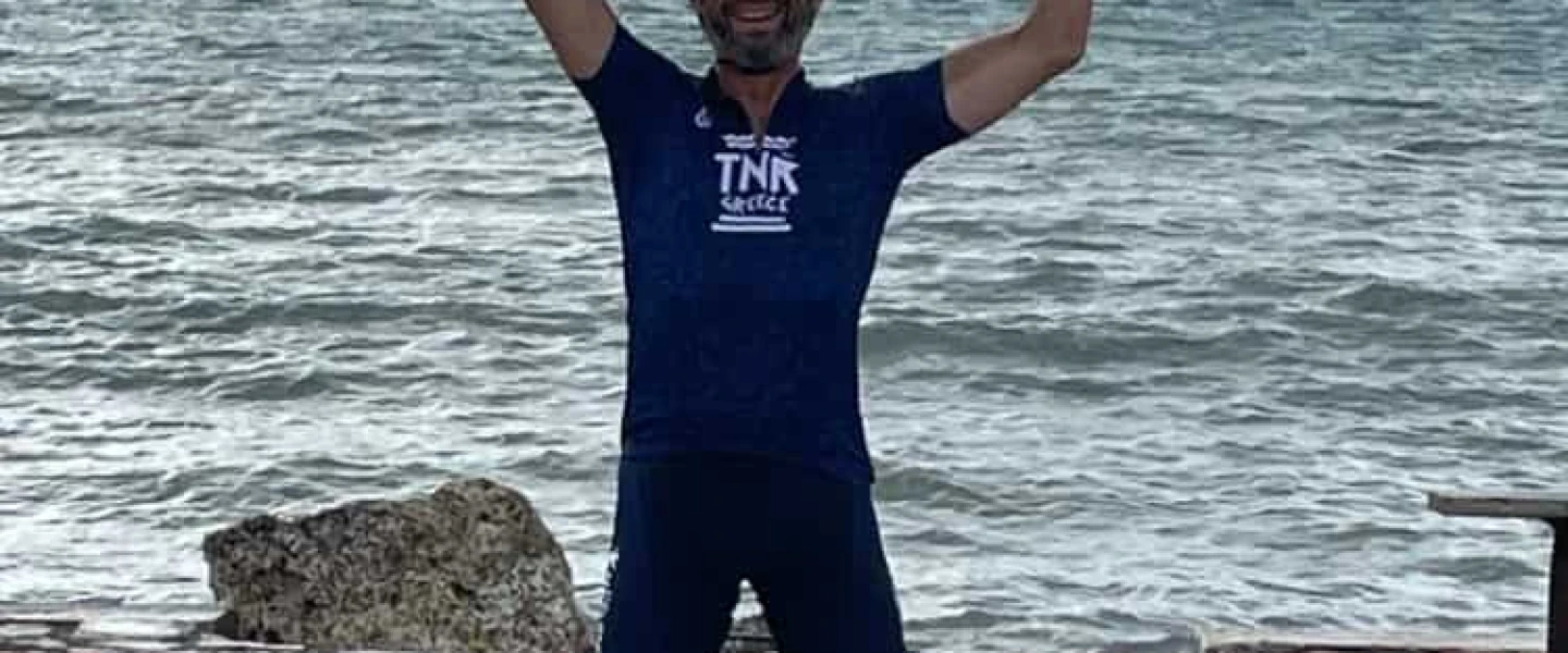 Alan Aharon Newman in Greece, cycling for The Next Ride. Credit: Courtesy of Alan Aharon Newman.