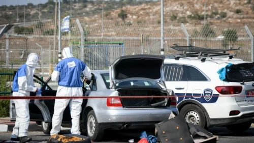 Israeli soldiers and police inspect the scene of a car-ramming attack south of Nablus, on Sept. 2, 2020. Photo by Sraya Diamant/Flash90.