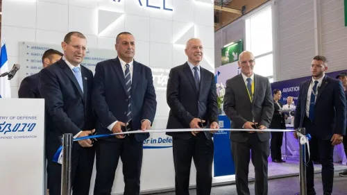 Seventeen Israeli defense firms participate in the inauguration of the national pavilion at the 2023 Paris Air Show, June 19, 2023. Credit: Ariel Hermoni, Israeli Ministry of Defense.