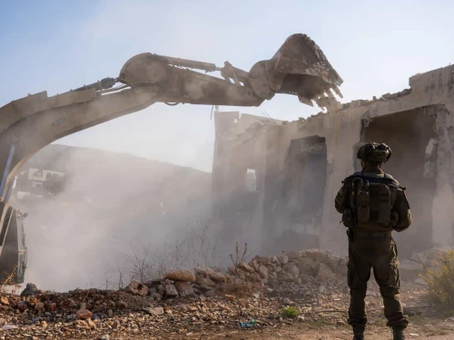 Israel Defense Forces soldiers demolish the Bruqin, Samaria home of Maher Samara, who carried out a May 14 terrorist shooting, Nov. 9, 2025. Credit: IDF.