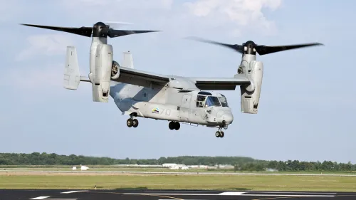 A U.S. Marine Corps MV-22 Osprey lifts off from Naval Air Station Patuxent River during a successful biofuel test flight, on Aug. 10, 2011. U.S. Navy photo by Steven Kays/Released.