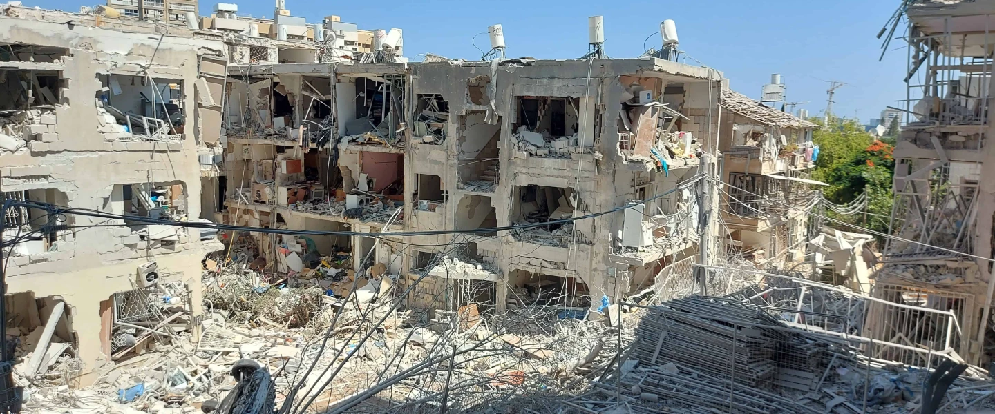 A view of the destruction in Bat Yam caused by the Iranian missile attack, June 18, 2025. Photo by Steve Linde.