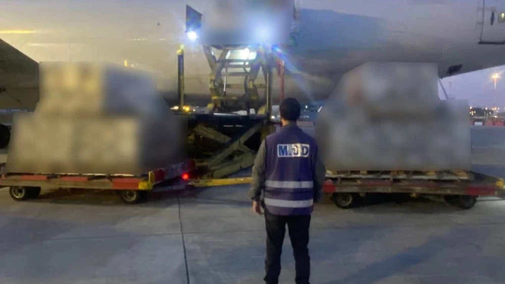 The first cargo aircraft, part of an aerial and maritime airlift to deliver military equipment and munitions to the IDF, lands in Israel, March 2, 2026. Credit: Israel Ministry of Defense.