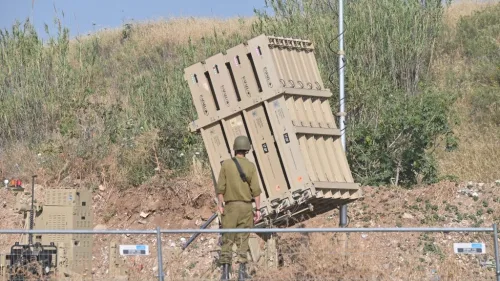 The Iron Dome air-defense system near the southern Israeli city of Ashdod on May 9, 2023. Photo by Yonatan Sindel/Flash90.