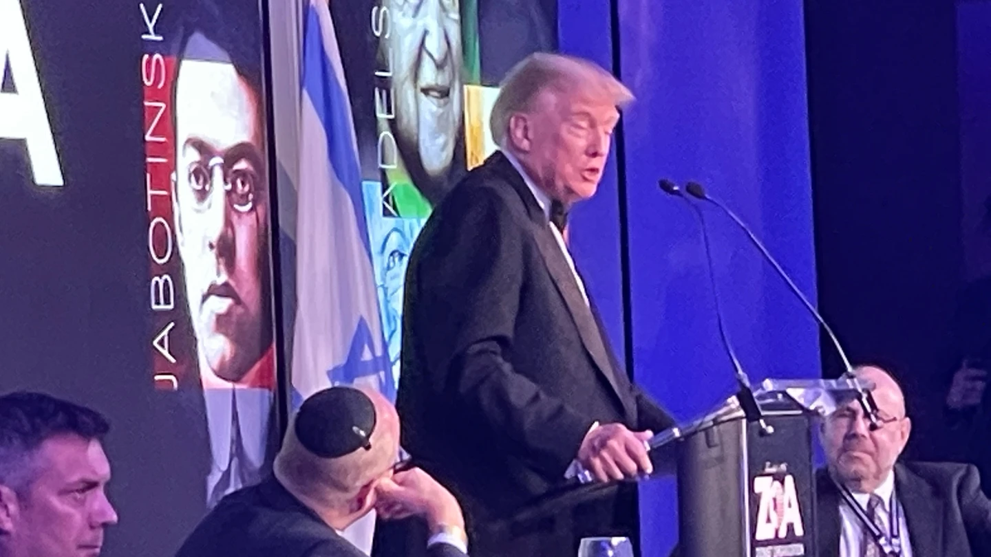 Former President Donald Trump is awarded the Theodor Herzl Gold Medallion at the Zionist Organization of America's 125th anniversary Gala in New York City, Nov. 13, 2022. Credit: Courtesy.