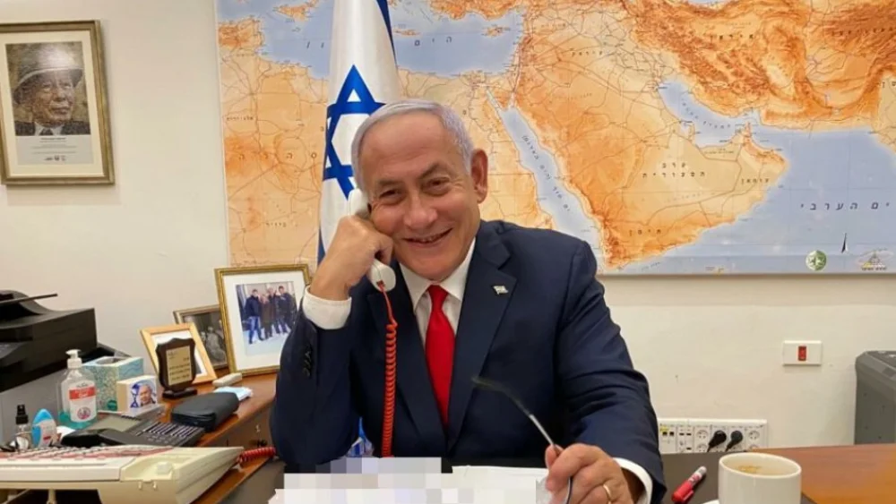 Israeli Prime Minister Benjamin Netanyahu speaking by phone with U.S. President Joe Biden. Source: Israeli Prime Minister/Twitter.