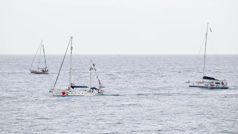 Vessels of the Global Sumud Flotilla leave the port of Barcelona, April 12, 2026. Photo by Mario Wurzburger/Getty Images.