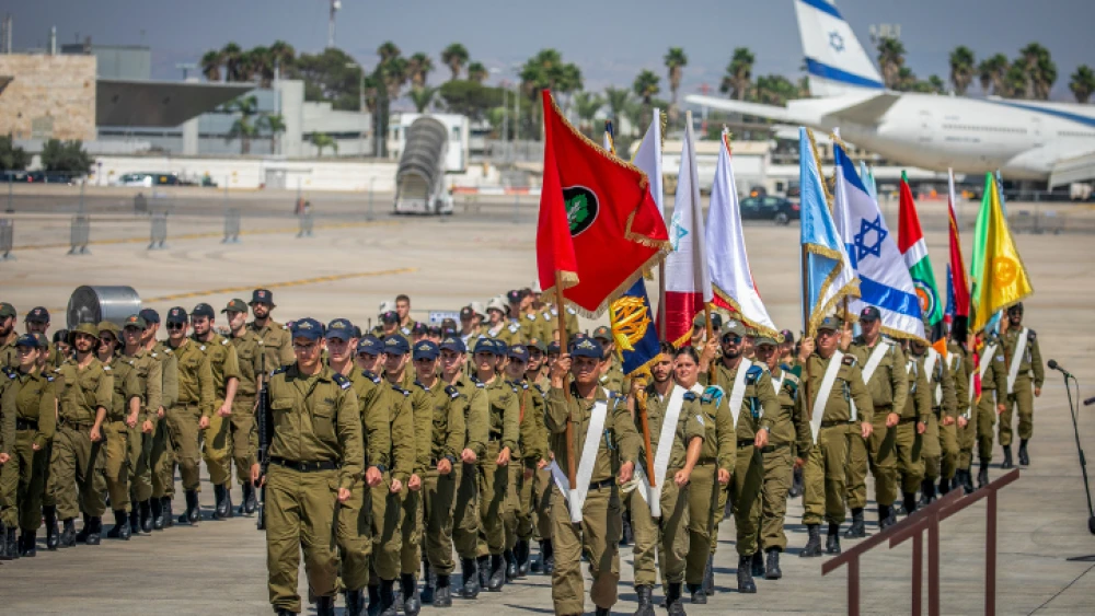 Israeli soldiers participate in a general rehearsal for U.S. President Joe Biden's visit, at the Ben Gurion Airport near Tel Aviv, July 12, 2022. Photo by Yossi Aloni/Flash90.