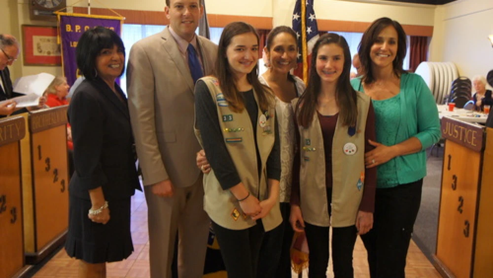 Click photo to download. Caption: Up-and-coming Jewish Republican Lee Zeldin (second from left) with Girl Scouts. Credit: Provided photo.